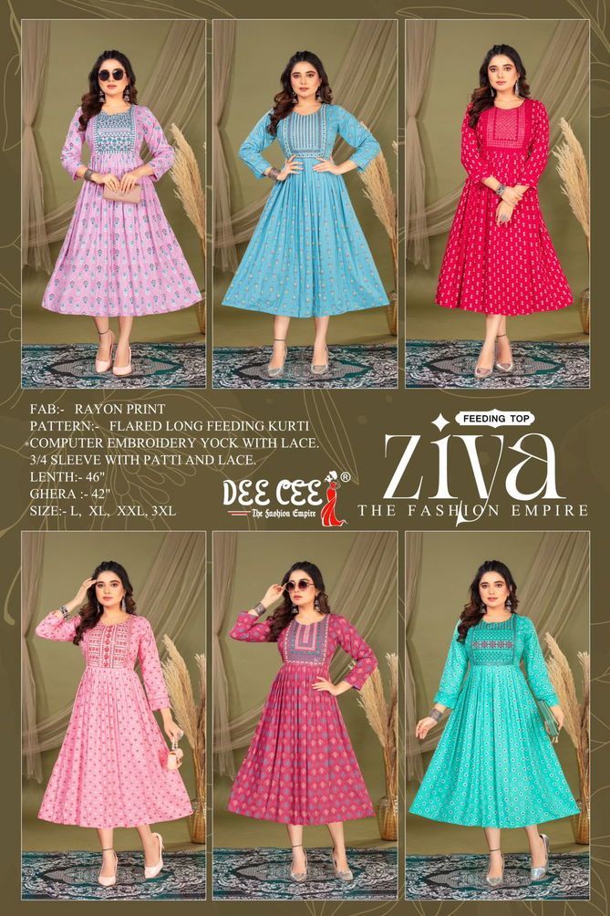 Ziyaa By Deecee Flared Long Rayon Printed Kurtis Wholesalers In Delhi
